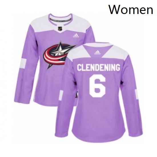 Womens Adidas Columbus Blue Jackets 6 Adam Clendening Authentic Purple Fights Cancer Practice NHL Jersey